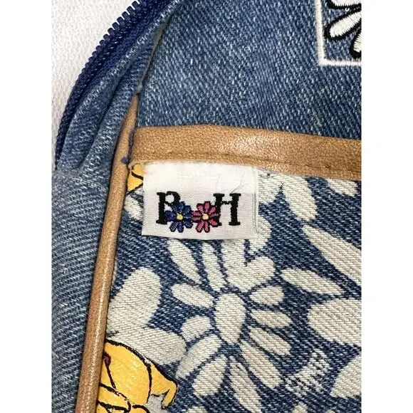 Vintage 90’s Winnie The Pooh Denim Jean Mini Backpack Bag Embroidered Accents - Picture 8 of 9